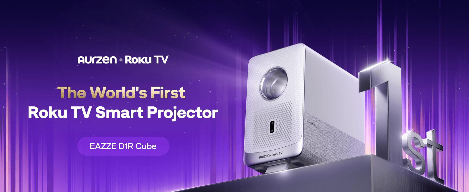 AURZEN EAZZE D1R Cube — the world's first Roku TV smart projector