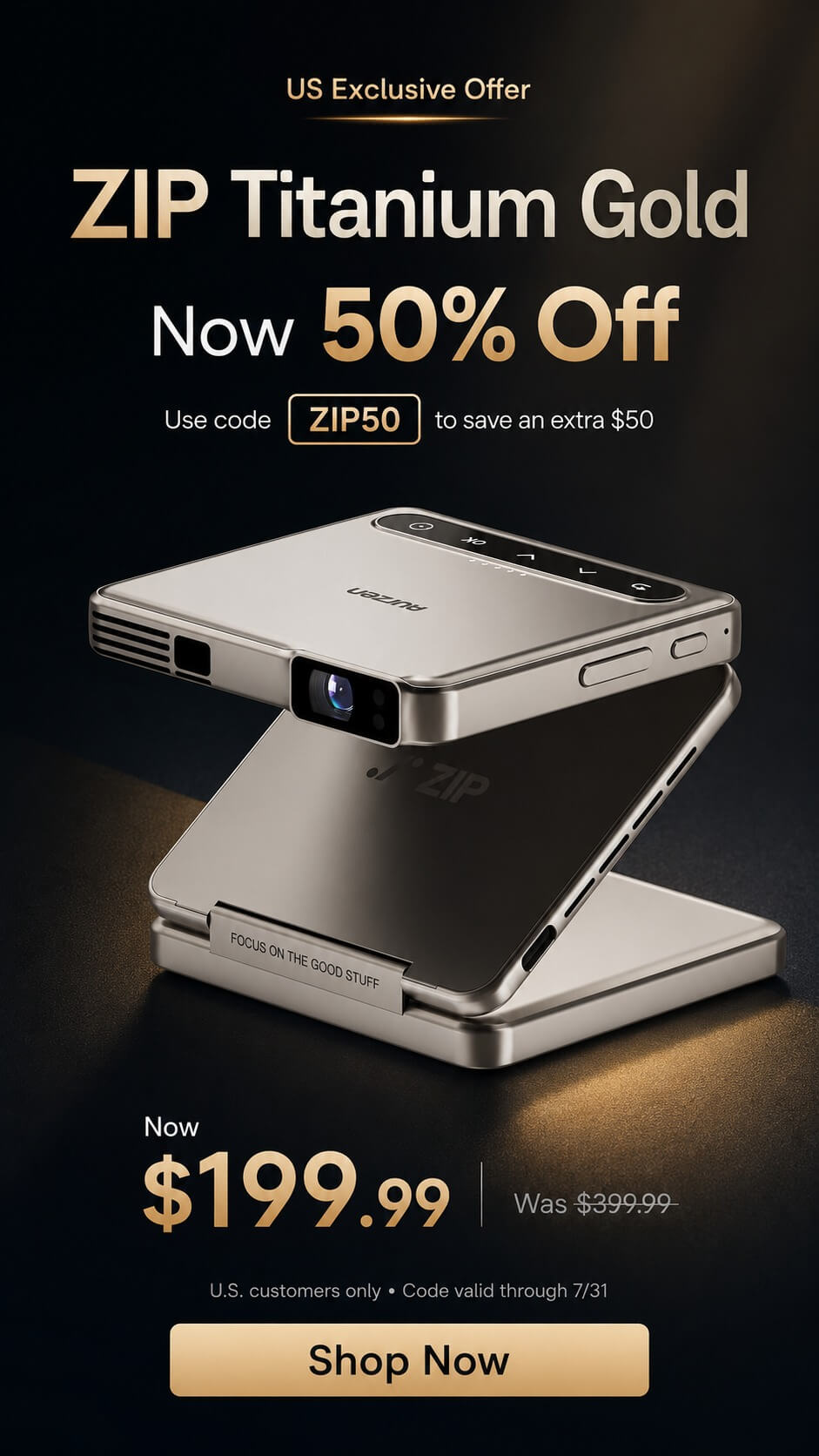 AURZEN ZIP Titanium Gold projector — now 50% off